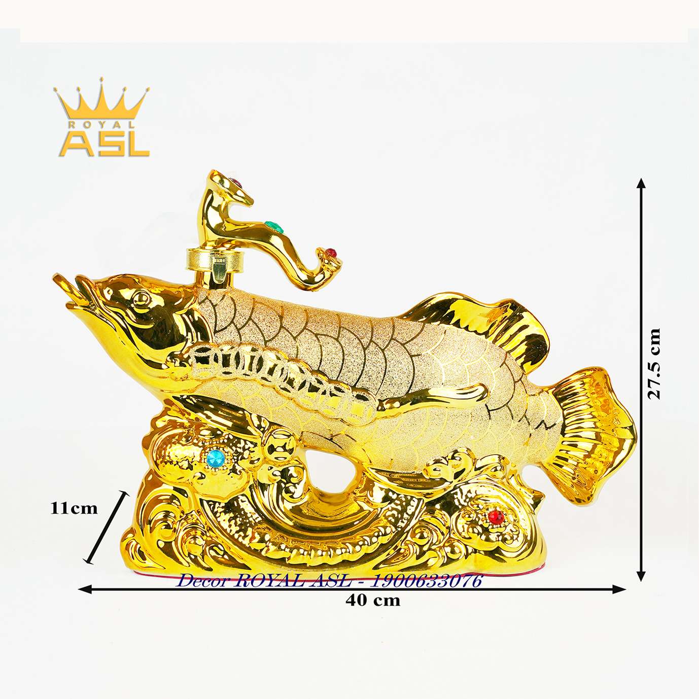 Cá Rồng Trang Trí Để Bàn Sứ Mạ Vàng Ngậm Tiền Kim Long Đắc Tài Lộc - CR05