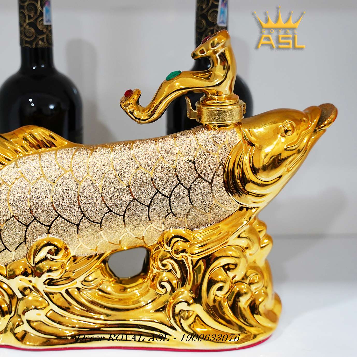 Cá Rồng Trang Trí Để Bàn Sứ Mạ Vàng Ngậm Tiền Kim Long Đắc Tài Lộc - CR05