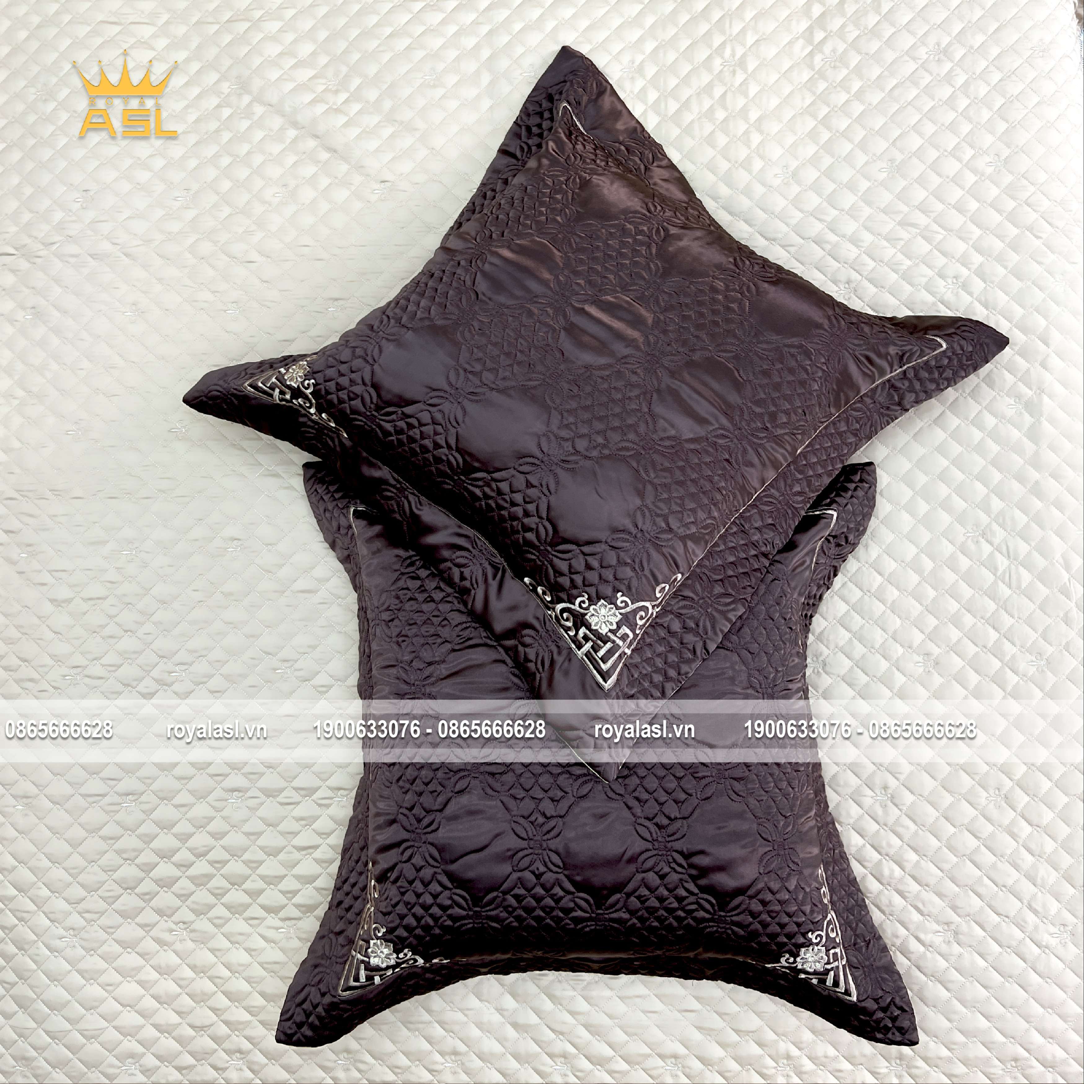 Bộ Drap Gối 6 Món Satin Gấm Lụa Xám Nâu Noble Silk Grey-Brown Sang Trọng –Họa Tiết Hoa Lá &Chim -King Size-DR0118