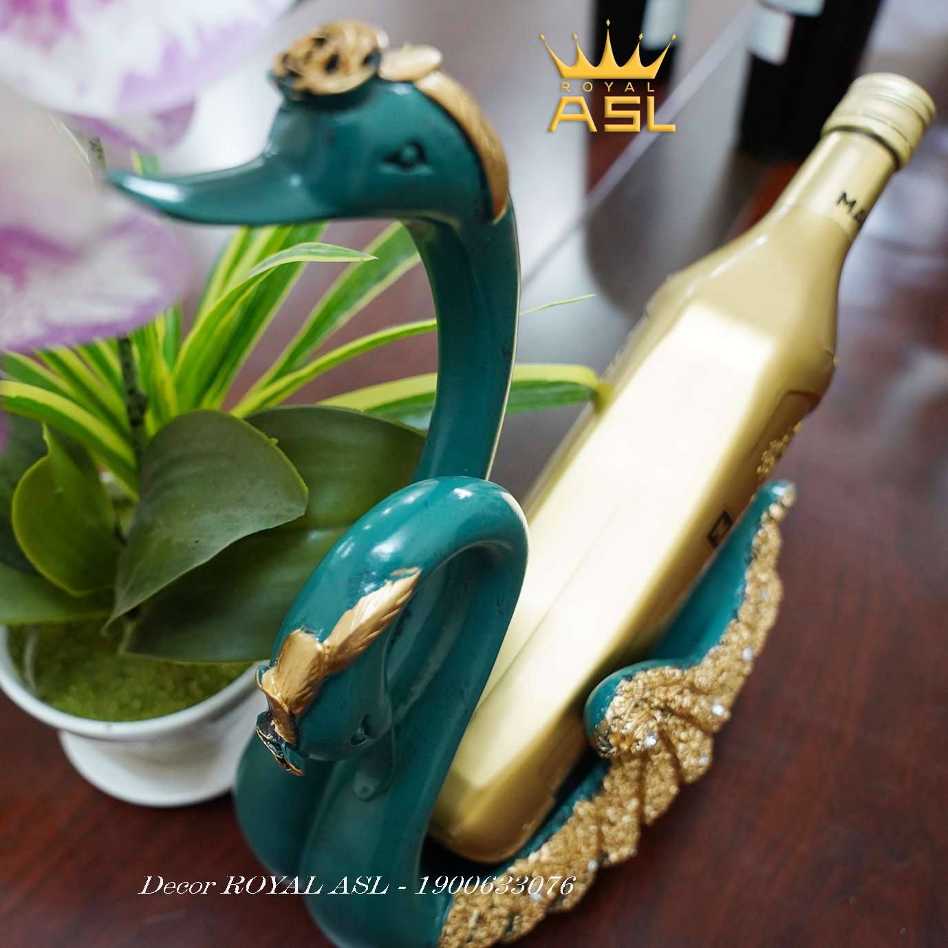 Kệ Để Rượu Vang Đôi Chim Thiên Nga - Màu Xanh - KR12