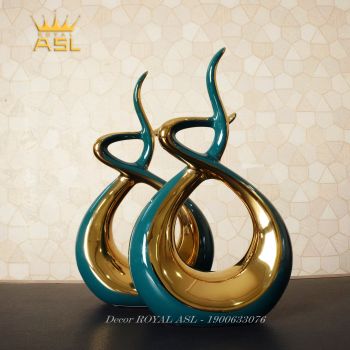 Decor Gốm Sứ Nghệ Thuật Hình Xoắn Phong Cách Trừu Tượng– Xanh Lục Bảo Mạ Vàng-BG050