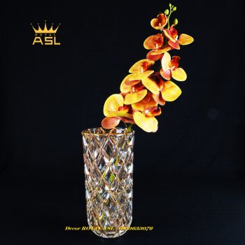 Lọ Hoa Thủy Tinh Trắng Mài Nổi Hình Thoi Cao Cấp -Phong Cách Vintage Ấn Tượng-Cao 28cm-BH0032