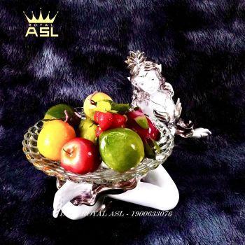 Đĩa Trái Cây Thủy Tinh Nghệ Thuật Thiếu Nữ Đội Vương Miện Nằm Gợi Cảm - Màu Hồng Nhạt - DTT0009