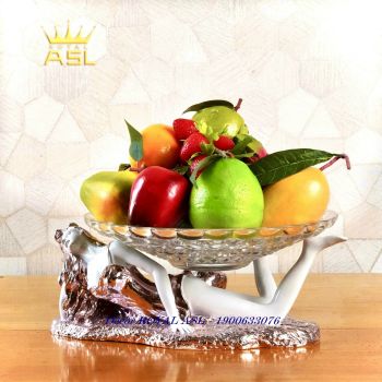 Đĩa chưng Trái Cây Pha lê Thiếu Nữ Nằm Cạnh Cọp Quyến Rũ - Màu Ánh Hồng - DTT0007