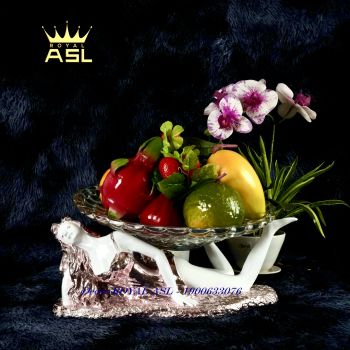 Đĩa chưng Trái Cây Pha lê Thiếu Nữ Nằm Cạnh Cọp Quyến Rũ - Màu Ánh Hồng - DTT0007