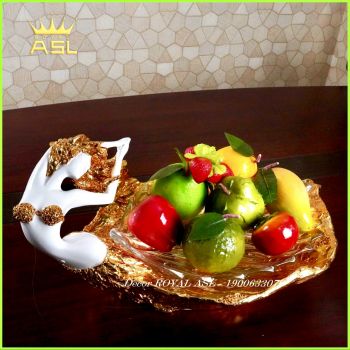 Đĩa Trái Cây Thủy Tinh Nghệ Thuật, Thiếu Nữ Nằm Gợi Cảm - Màu Vàng Đồng - DTT0001