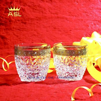 Bộ Bình Rượu Versace Whisky Pha Lê Tiệp Kiểu Pháp Diamond Bohemia Crystalex Chính Hãng-330ml -Ly Thấp Viền Vàng Đính Đá-BRV0102