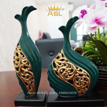 Cặp Bình Gốm Cao Cấp - Màu Xanh Vàng - BG02