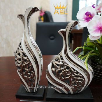 Cặp Bình Gốm Cao Cấp - Màu Trắng Xám - BG03