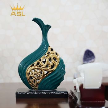 Bình Gốm Cao Cấp - Màu Xanh Vàng - Thấp - BG042