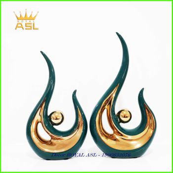 Decor Nghệ Thuật Gốm Sứ Mắt Ngọc Xanh Lục Bảo Phong Cách Trừu Tượng-Mạ Vàng-BG043