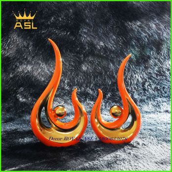 Decor Nghệ Thuật Gốm Sứ Mắt Ngọc Màu Cam Phong Cách Trừu Tượng -Mạ Vàng-BG044