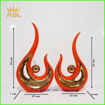 Decor Nghệ Thuật Gốm Sứ Mắt Ngọc Màu Cam Phong Cách Trừu Tượng -Mạ Vàng-BG044