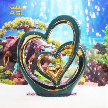 Decor Gốm Sứ Nghệ Thuật Trái Tim Đôi Tình Yêu Lãng Mạn–Xanh Lục Mạ Vàng-BG045