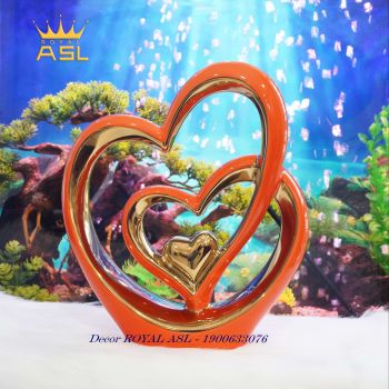 Decor Gốm Sứ Nghệ Thuật Trái Tim Đôi Tình Yêu Lãng Mạn– Màu Cam Mạ Vàng-BG046