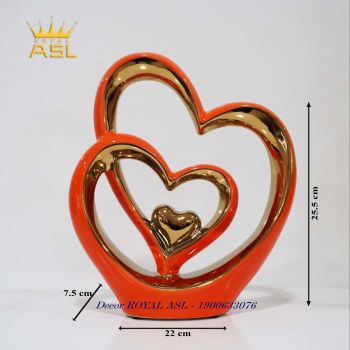 Decor Gốm Sứ Nghệ Thuật Trái Tim Đôi Tình Yêu Lãng Mạn– Màu Cam Mạ Vàng-BG046