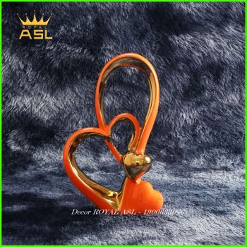 Decor Gốm Sứ Hình Trái Tim Đôi Tình Yêu Nồng Nàn- Nghệ Thuật Trừu Tượng – Cam Mạ Vàng-BG048