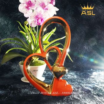 Decor Gốm Sứ Hình Trái Tim Đôi Tình Yêu Nồng Nàn- Nghệ Thuật Trừu Tượng – Cam Mạ Vàng-BG048