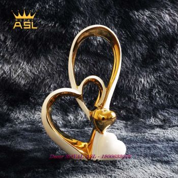 DECOR GỐM SỨ HÌNH TRÁI TIM ĐÔI TÌNH YÊU NỒNG NÀN- NGHỆ THUẬT TRỪU TƯỢNG –TRẮNG MẠ VÀNG-BG049