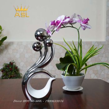 Decor Để Bàn Trang Trí Gốm Sứ Hoa Văn Cách Điệu Ấn Tượng- Màu Trắng Bạc -BG06