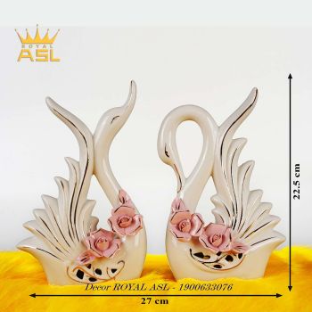 Decor Cặp Thiên Nga Gốm Sứ Trắng Họa Tiết Hoa Hồng Ấn Tượng- BG07