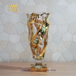 Lọ Hoa Pha Lê Tiệp Gold Bohemia Dát Vàng-Họa Tiết Lập Thể-Đế Vuông-38cm-Vàng Hổ Phách -BH0028