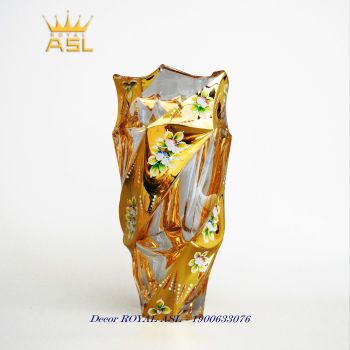Lọ Hoa Pha Lê Gold Bohemia Treasury Dát Vàng Tiệp Chính Hãng-Đế Tròn-30cm-BH0029