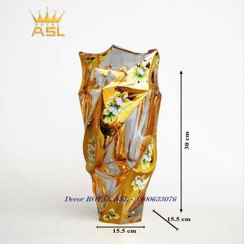 Lọ Hoa Pha Lê Gold Bohemia Treasury Dát Vàng Tiệp Chính Hãng-Đế Tròn-30cm-BH0029