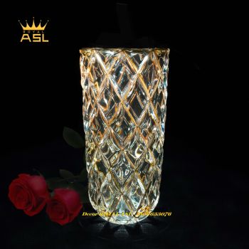 Lọ Hoa Thủy Tinh Trắng Mài Nổi Hình Thoi Cao Cấp -Phong Cách Vintage Ấn Tượng-Cao 28cm-BH0032