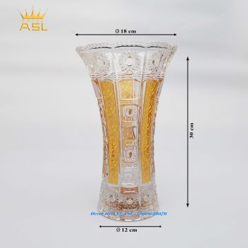 Lọ Hoa Thủy Tinh Cao Cấp Trắng Gold Miệng Loe Họa Tiết Mạ Vàng Sọc Đắp Nổi -Cao 30cm-BH0034