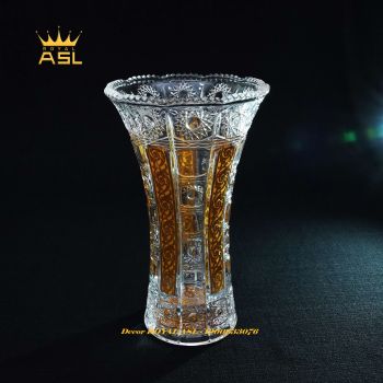 Lọ Hoa Thủy Tinh Cao Cấp Trắng Gold Miệng Loe Họa Tiết Mạ Vàng Sọc Đắp Nổi -Cao 30cm-BH0034