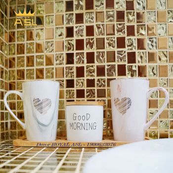 SET CỐC SỨ CAO CẤP TRÁI TIM GOOD MORNING - LY CAO 400ML - BỘ 4 MÓN - CTT03