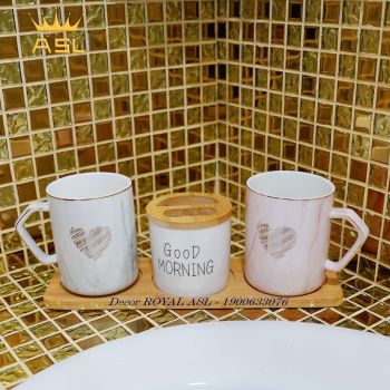 SET CỐC SỨ CAO CẤP TRÁI TIM GOOD MORNING - LY THẤP 400ML - BỘ 4 MÓN - CTT04