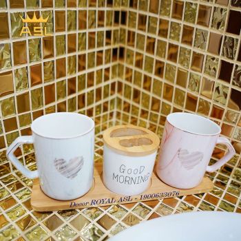 SET CỐC SỨ CAO CẤP TRÁI TIM GOOD MORNING - LY THẤP 400ML - BỘ 4 MÓN - CTT04