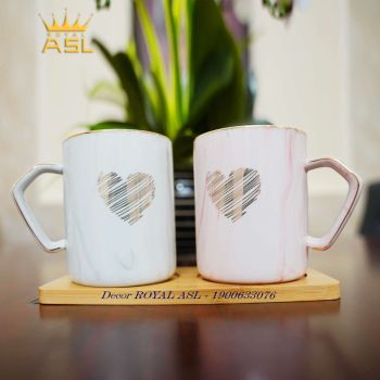 Set Cặp Cốc Sứ Cao Cấp Trái Tim Tình Yêu - Ly Thấp 400ML - Bộ 3 Món - CTT05