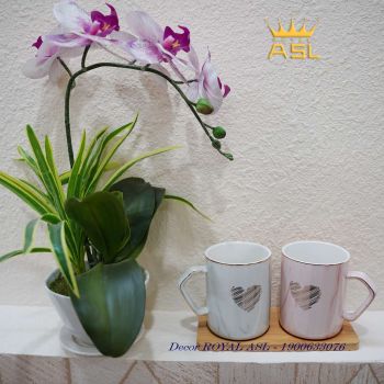 Set Cặp Cốc Sứ Cao Cấp Trái Tim Tình Yêu - Ly Thấp 400ML - Bộ 3 Món - CTT05