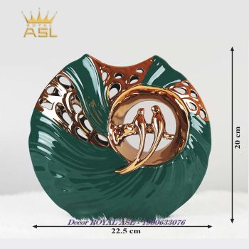 Decor Để Bàn Bình Sứ Họa Tiết Đôi Chim Uyên Ương Ấn Tượng- Màu Xanh Lục- DC08
