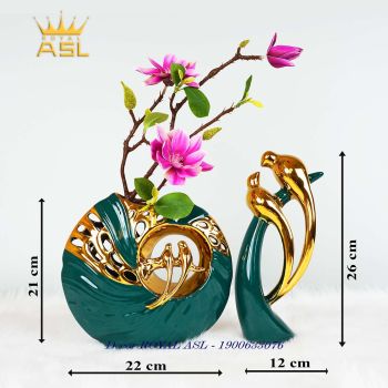 ComBo Bình Decor Nghệ Thuật  Và Đôi Chim Uyên Ương Ấn Tượng- Màu Xanh Lục Bảo - DC09