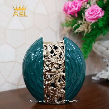 Decor Để Bàn Bình Sứ Hoa Văn Cách Điệu Ấn Tượng- Màu Xanh Lục- DC10