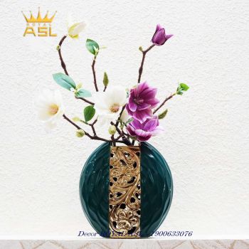 Decor Để Bàn Bình Sứ Hoa Văn Cách Điệu Ấn Tượng- Màu Xanh Lục- DC10