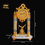 Đồng Hồ Để Bàn Mạ Vàng Phong Cách Châu Âu, Họa Tiết Chim Đại Bàng-4 Trụ Pha Lê, Đế Đá Cẩm Thạch – DH0053