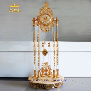 Đồng hồ Cây phong cách Cổ Điển họa tiết ấn Tượng - 6 trụ pha lê có chân đế đá cẩm thạch -Vàng - DH0102