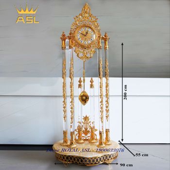 Đồng hồ Cây phong cách Cổ Điển họa tiết ấn Tượng - 6 trụ pha lê có chân đế đá cẩm thạch -Vàng - DH0102