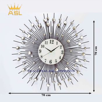 Đồng Hồ Treo Tường Tia Nắng Mặt Trời Phong Cách Hiện Đại Châu Âu - Màu Đen Đính Đá Trắng- DH67