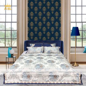Bộ Ra Gối 6 Món Gấm Lụa ROYAL BLUE-Phong cách Hoàng Gia -Màu Xám Hoa Văn Xanh, Hồng - DR0102