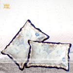 Bộ Chăn Ra Gối 6 Món Gấm Lụa Royal Blue Grey - Phong cách Hoàng Gia-Xanh Xám Thêu Hoa -DR0103