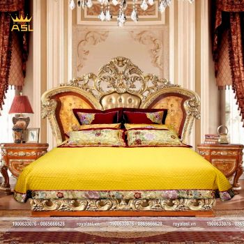 Bộ Chăn Ra Gối 8 Món Gấm Lụa Royal Golden Silk-Phong Cách Hoàng Gia Quý Tộc-Màu Vàng Hoa Hồng-DR0105