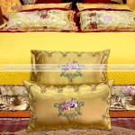 Bộ Chăn Ra Gối 8 Món Gấm Lụa Royal Golden Silk-Phong Cách Hoàng Gia Quý Tộc-Màu Vàng Hoa Hồng-DR0105
