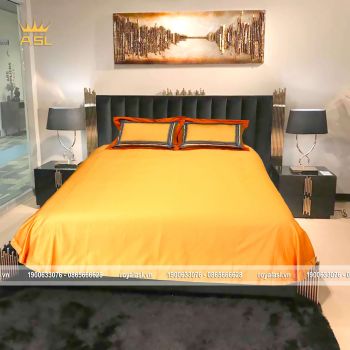Bộ Chăn Ra Gối Cotton Lụa Phong Cách Bắc Âu Ấn Tượng-Màu Cam Viền Xanh -Bộ 4 món-DR0107