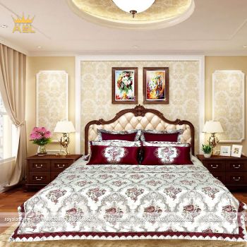 Bộ Chăn Ra Gối Luxury RoseSatin Gấm Lụa - Họa Tiết Hoa Văn Thêu Cách Điệu –Màu Hồng Xám-Bộ 8 Món-DR0112